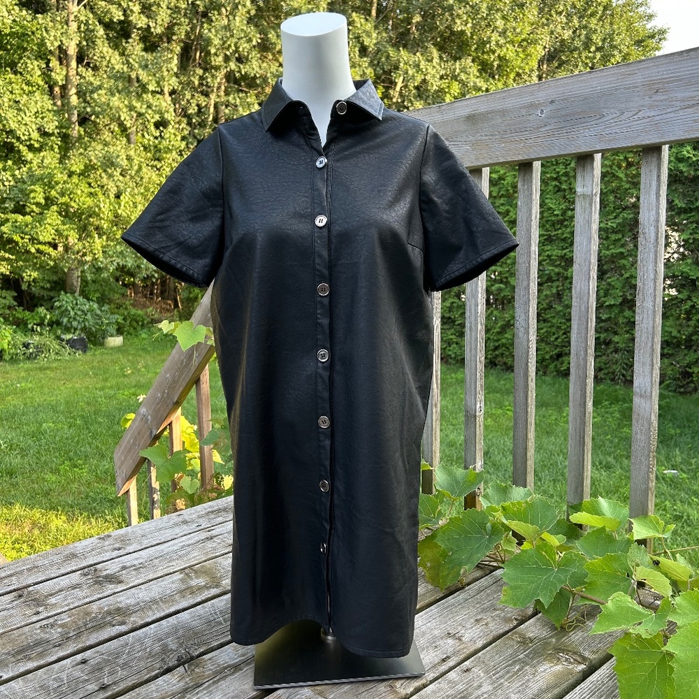 Wednesday’s Girl ⎮ Faux leather shirt dress